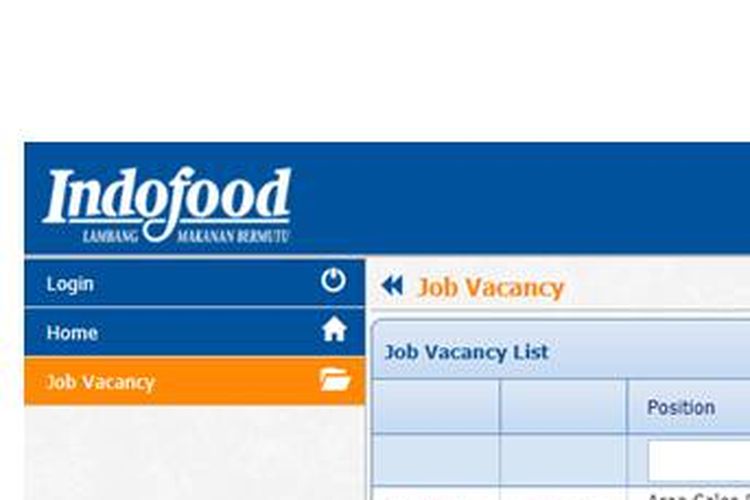 Tangkapan layar laman rekrutmen di Indofood.