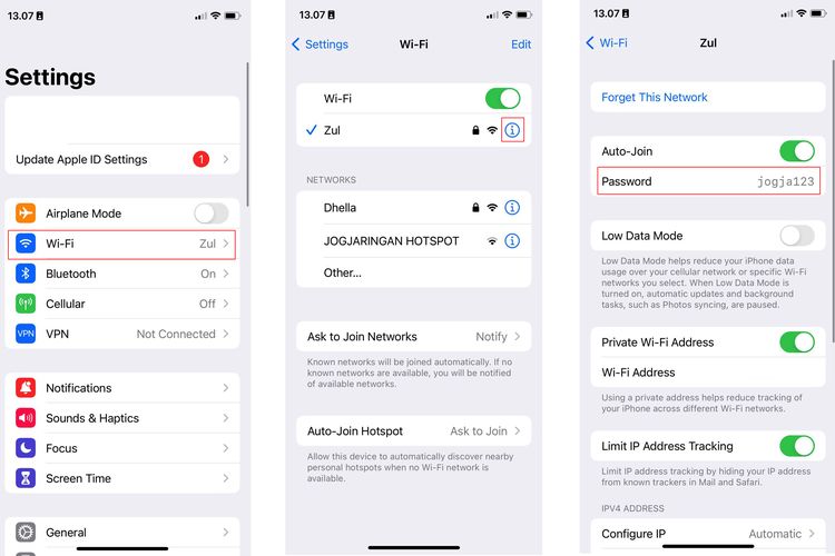 Ilustrasi cara melihat password WiFi iPhone dengan iOS 16.