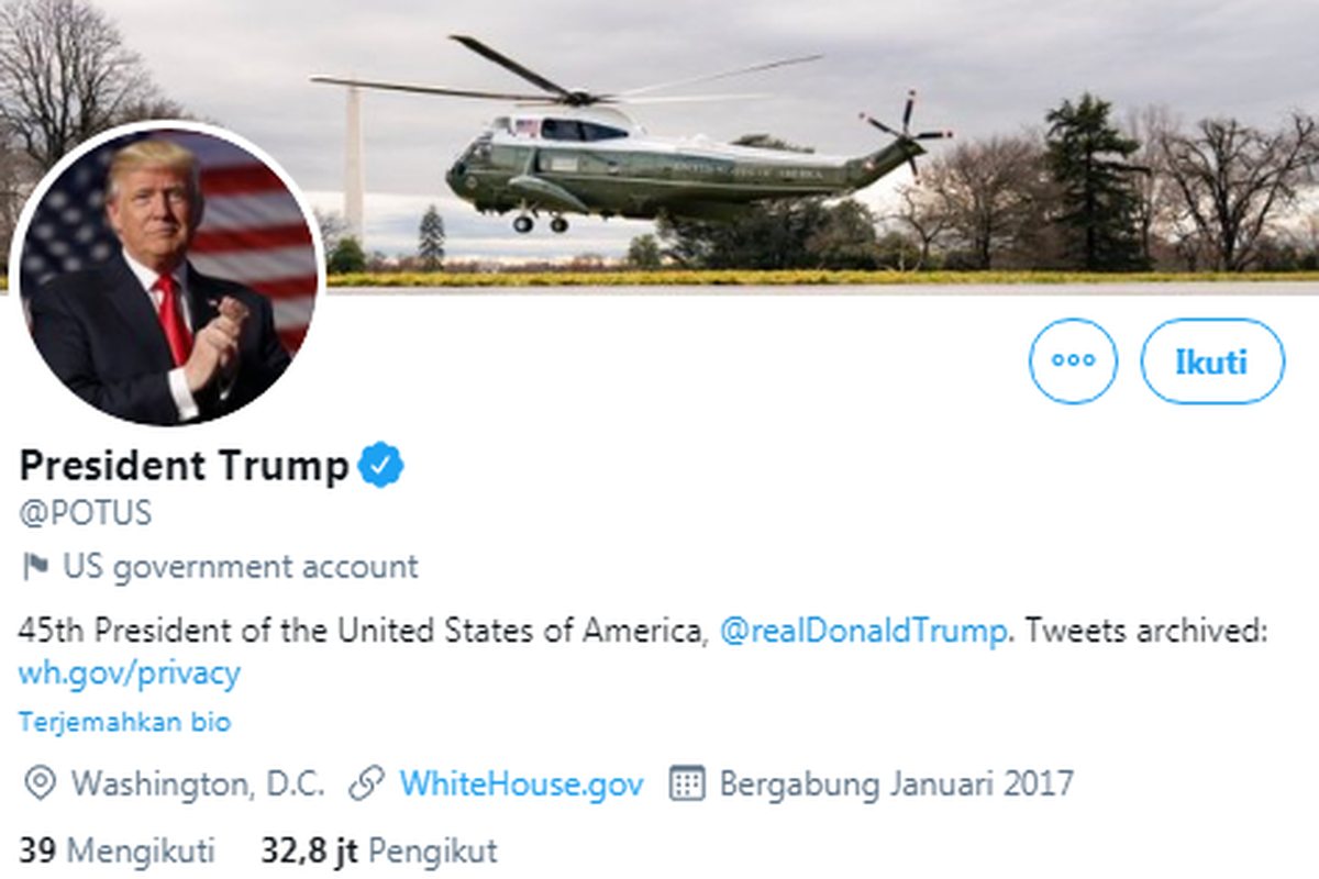 Akun Twitter resmi Presiden AS saat ini @POTUS