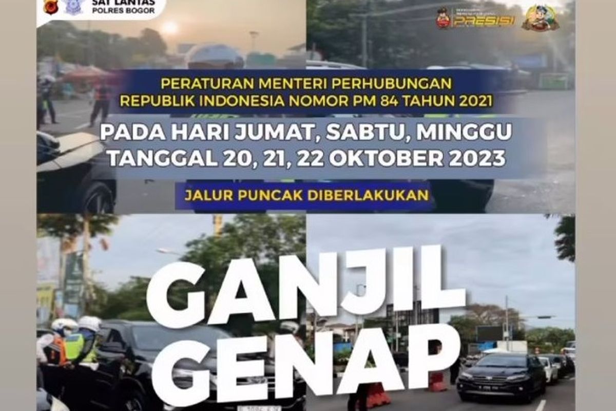 Polres Bogor kembali memberlakukan ganjil genap di Jalur Puncak pada 20, 21, 22 Oktober 2023