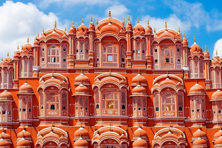 Ilustrasi Hawa Mahal di Jaipur, India.