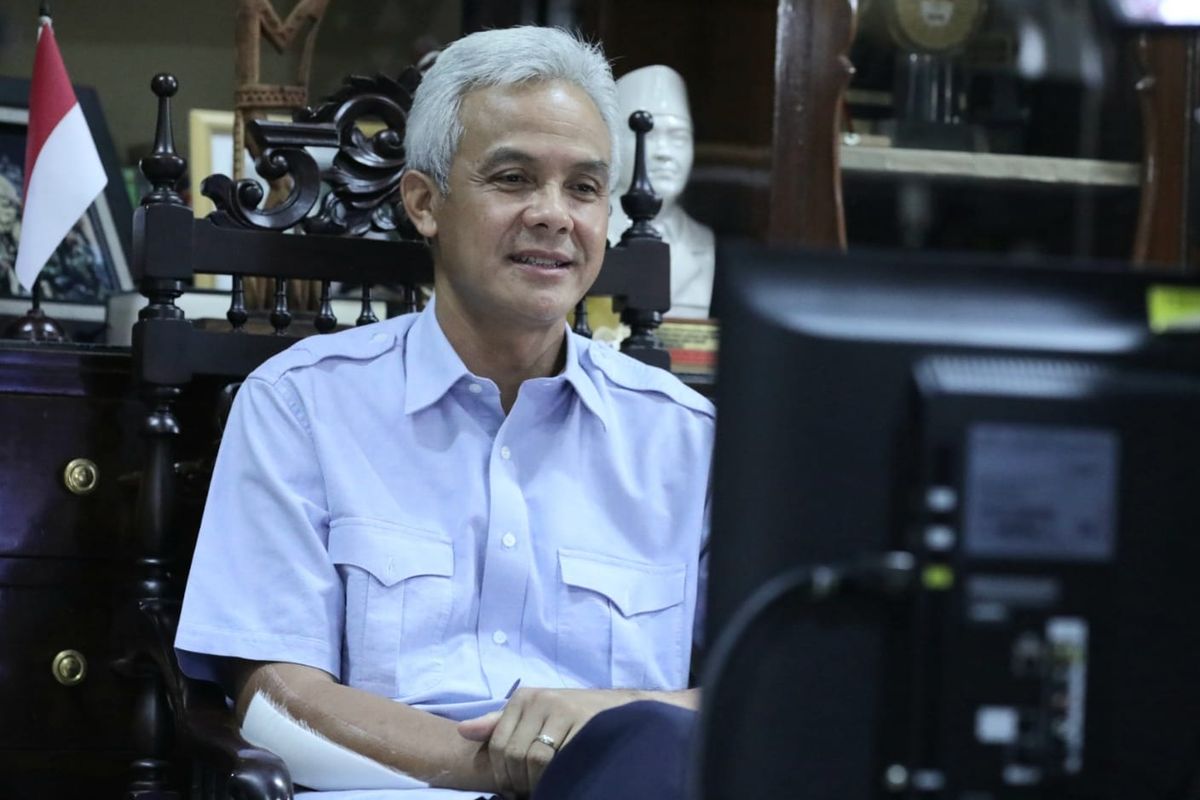 Gubernur Jawa Tengah Ganjar Pranowo saat berdiskusi secara daring dengan Forum Pemred, Kamis (18/2/2022) malam.
