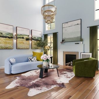 Ilustrasi ruang keluarga dengan hiasan dinding
