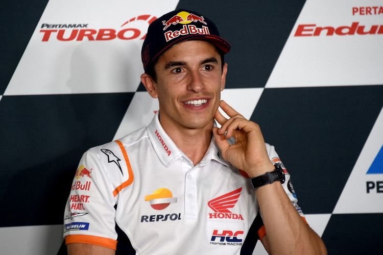 Marc Marquez saat konferensi pers jelang MotoGP Mandalika. Gambar diambil pada Kamis (17/3/2022).