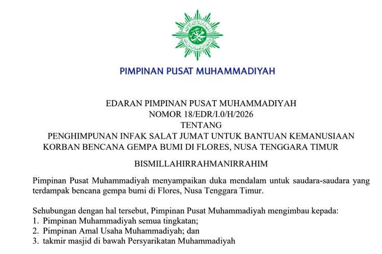 Imbauan Muhammadiyah: Infak Shalat Jumat 21 Agustus 2026 Disalurkan untuk Korban Gempa Flores