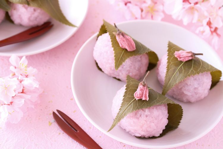 Ilustrasi sakura mochi, dessert khas Jepang dengan tampilan menarik. 