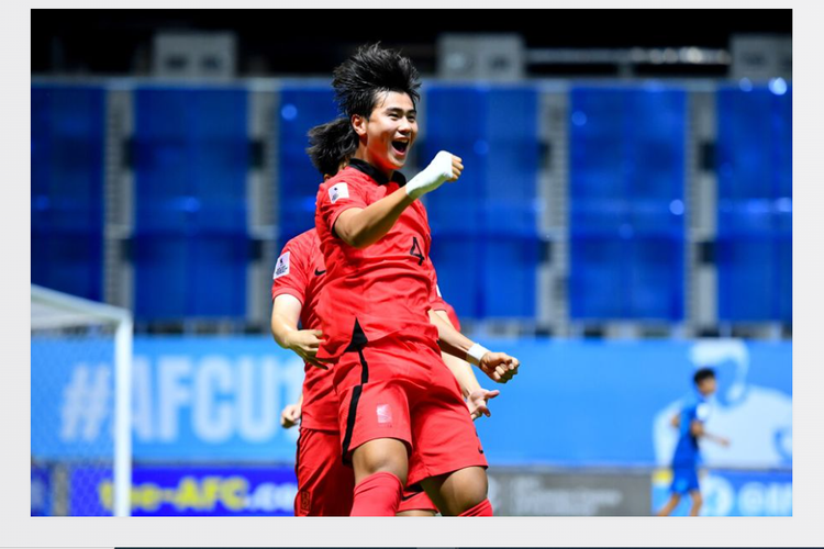 Tangkapan layar laman resmi AFC yang memuat momen perayaan gol pemain Korea Selatan pada perempat final Piala Asia U17 2023 kontra Thailand di Stadion Pathum Thani, Minggu (25/6/2023) malam WIB. Korea Selatan berhasil memenangi laga tersebut sehingga lolos ke Piala Dunia U17 2023 di Indonesia.