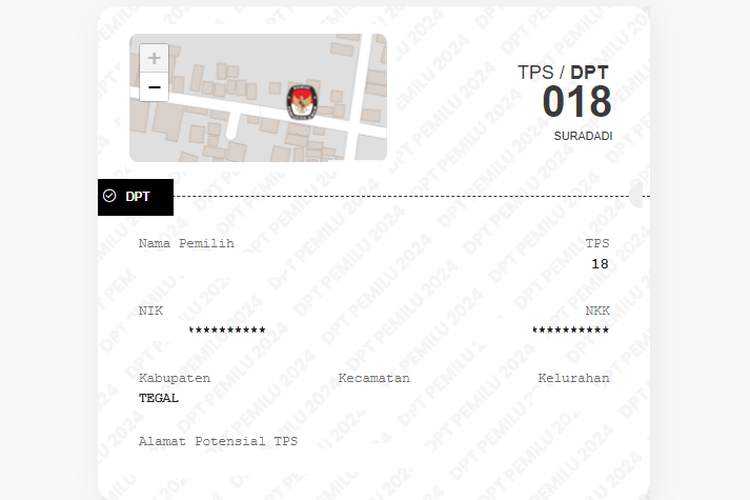 Tangkapan layar tampilan hasil pengecekan TPS Pemilu 2024 di situs cekdptonline.kpu.go.id