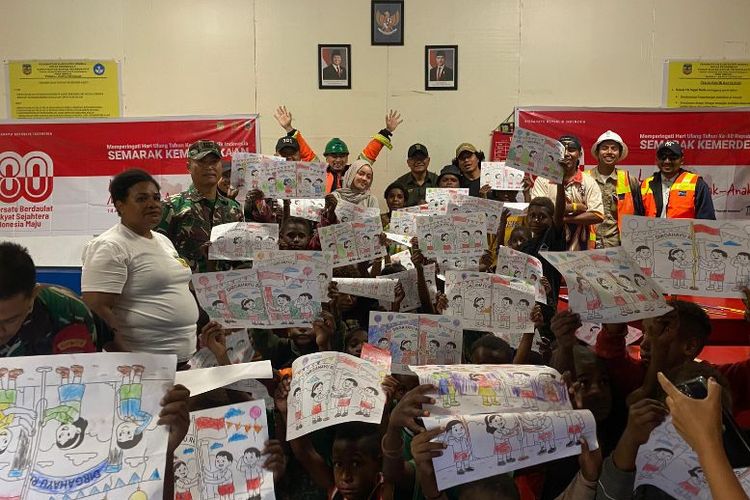 Semarak kemerdekaan bersama anak-anak Kampung Banti di perlombaan mewarnai pada 14 Agustus 2025.