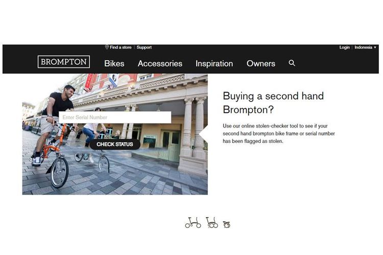 Tangkapan layar website Brompton untuk mengecek sepeda Brompton yang dicuri
