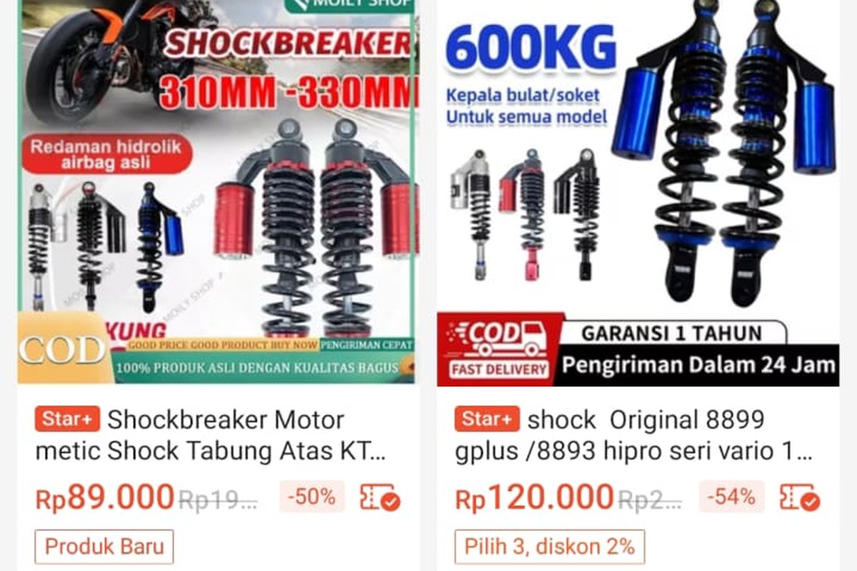 Shock tabung fantasi di lapak online dibanderol mulai Rp 90.000.