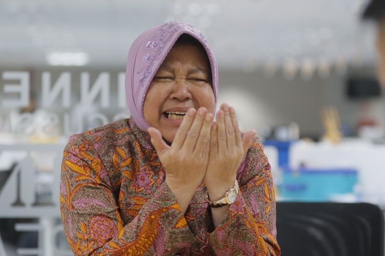 Wali Kota Surabaya Tri Rismaharini, saat berkunjung ke Menara Kompas, Palmerah, Jakarta, Rabu (31/7/2019).