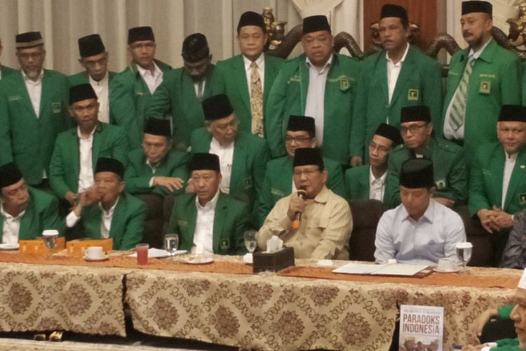 Calon presiden nomor urut 02 Prabowo Subianto menerima dukungan dari seluruh pimpinan Partai Persatuan Pembangunan (PPP) hasil muktamar Jakarta dengan penuh tannggung jawab. Ia bertekad untuk tidak mengecewakan atas dukungan yang telah diberikan tersebut.
