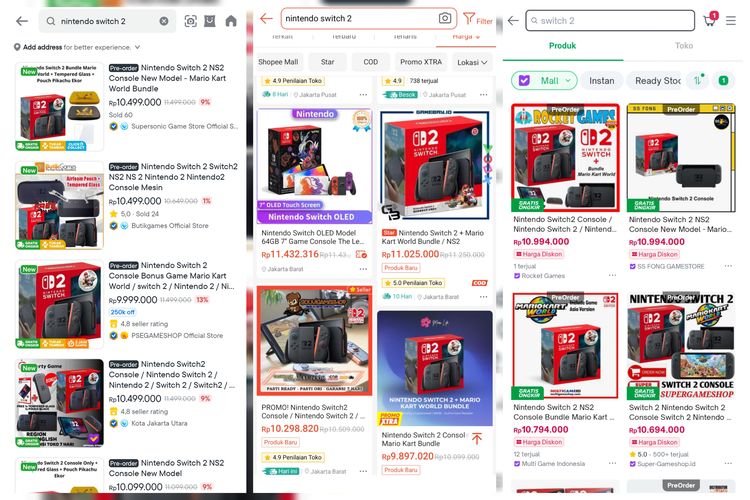 Harga Nintendo Switch 2 di marketplace di Indonesia.