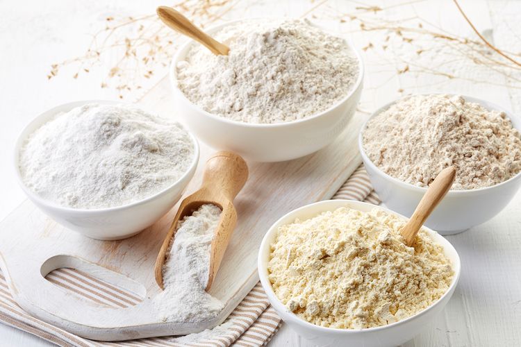 Ilustrasi beragam tepung gluten-free. Tepung gram sampai tepung beras. 