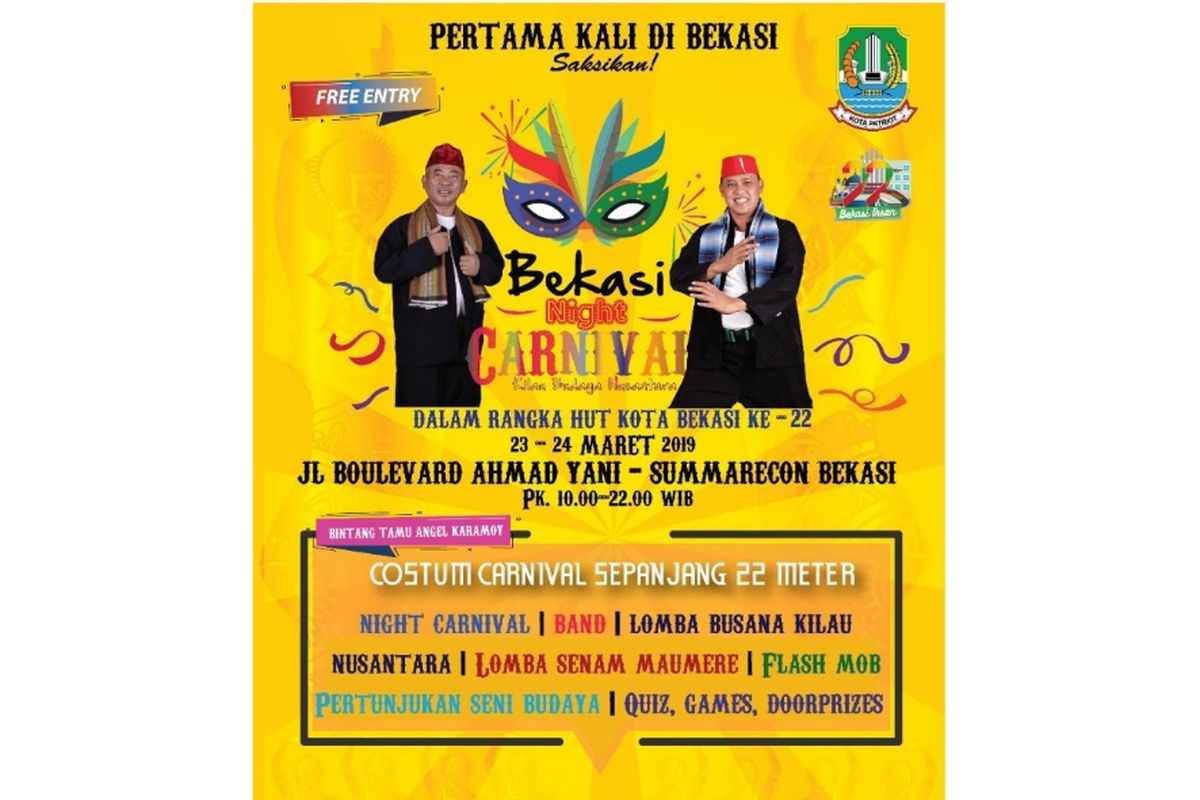 Pemerintah Kota Bekasi gelar acara Bekasi Night Carnival pada 23-24 Maret 2019 di Jalan Boulevard Selatan, kawasan Summarecon Bekasi, Kota Bekasi, Jumat (22/3/2019).