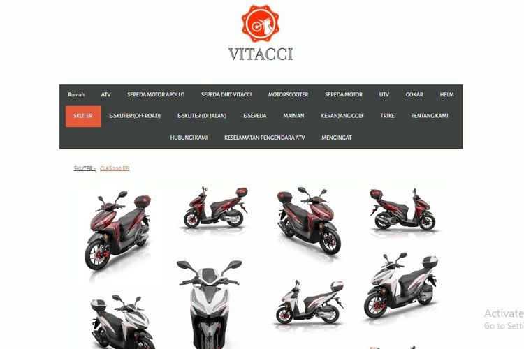 Tampilan situs resmi Vitacci Motorcycle, yang menjual kloning Vario 125.