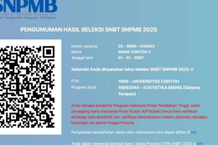 Tampilan Layar SNPMB Kalau Lolos Lolos KIP Kuliah di UTBK SNBT 2025