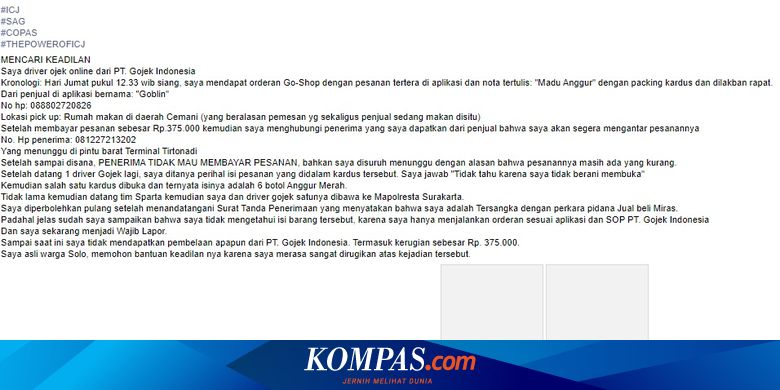 Ramai soal Driver Gojek yang Ditangkap karena Mengantarkan Pesanan "Madu Anggur", Ini Penjelasan Polisi - Vimarsana News