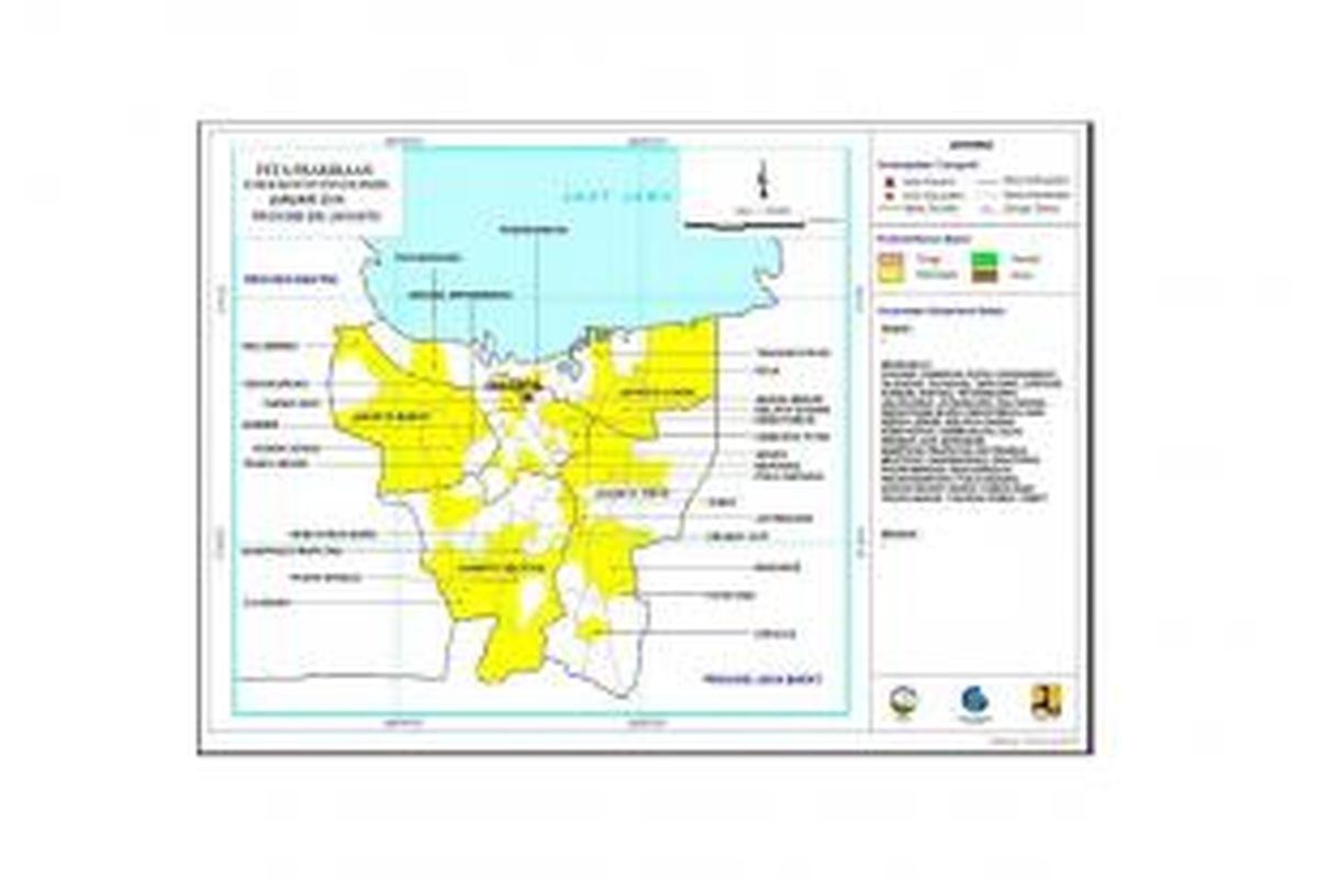 Peta perkiraan daerah terdampak banjir untuk DKI Jakarta periode Januari 2014.