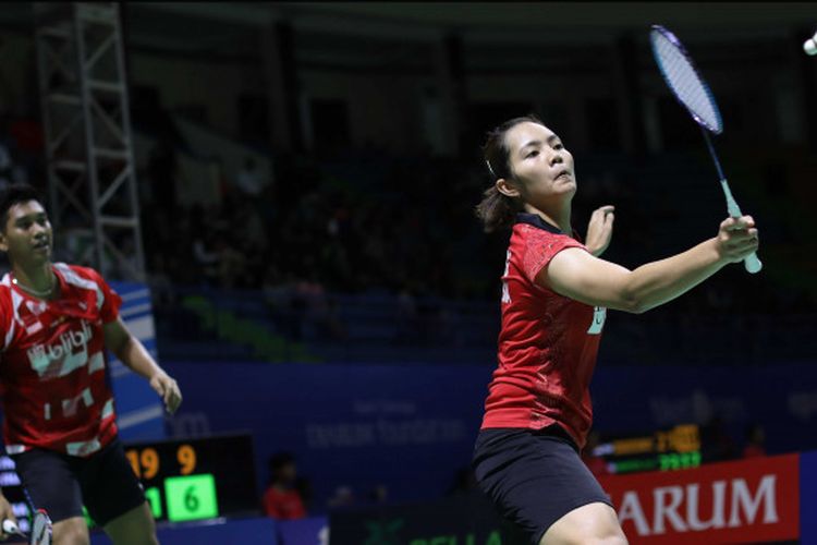 Pasangan ganda campuran Alfian Eko Prasetya/Marsheilla Gischa Islami tampil pada laga Chinese Taipei Open 2018.