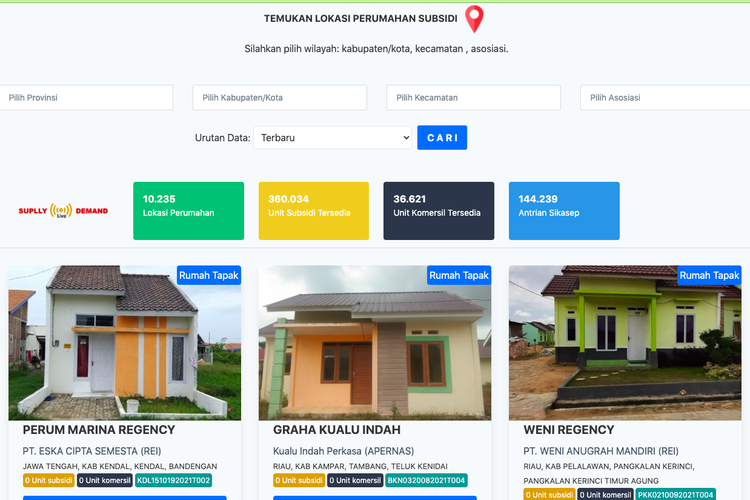 Tangkapan layar rumah subsidi dari situs Sikumbang