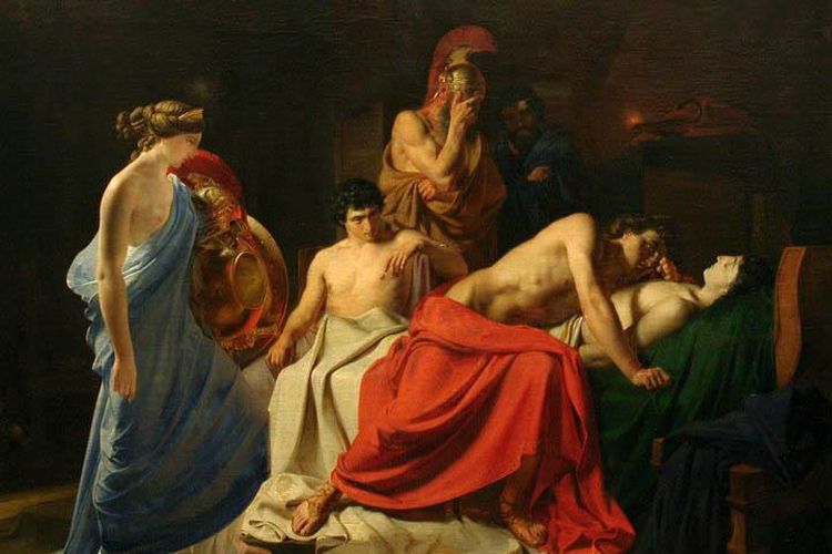 Achilles tengah meratapi kematian Patroclus dalam Perang Troya.