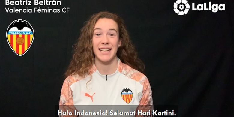 Ucapan selamat Hari Kartini dari pemain Valencia Putri, Beatriz Beltran. Video kolaborasi pesepak bola wanita Indonesia dan juga Spanyol ini sekaligus sebagai upaya memberikan dukungan di tengah pandemi virus corona.