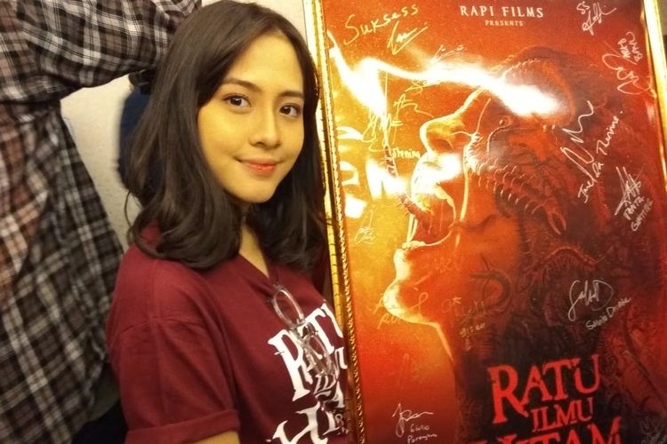 Zara JKT48 dalam jumpa pers film Ratu Ilmu Hitam di kawasan Cikini, Jakarta Pusat, Selasa (3/9/2019).