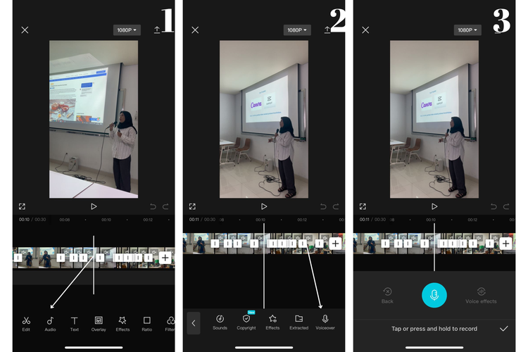 Ilustrasic cara menambahkan rekaman suara di CapCut
