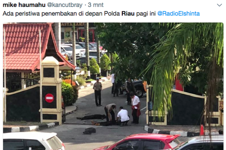 Warganet di Twitter ikut mengabarkan soal serangan terhadap Mapolda Riau yang memakan korban, Rabu (16/5/2018). 