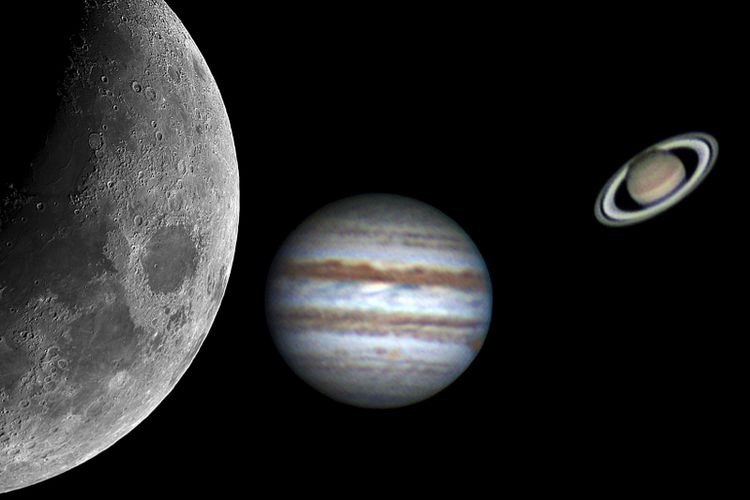 Ilustrasi fenomena langit triple konjungsi, teleskop menangkap penampakan bulan, jupiter, dan saturnus akan tampak di langit Indonesia pekan ini.