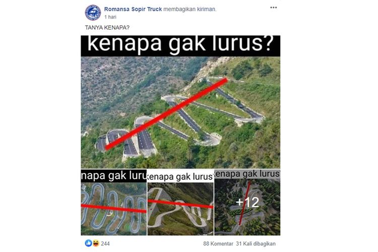 Sebuah unggahan di media sosial yang mempertanyakan mengapa jalanan di pegunungan tidak dibuat lurus dan harus berkelok, ramai dibicarakan.