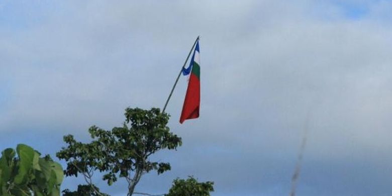 The flag of the South Maluku Republic (RMS) was raised in the Halong area, Ambon City, Maluku, Monday, April 25, 2016. The raising was allegedly related to the RMS anniversary, which is commemorated every April 25.
