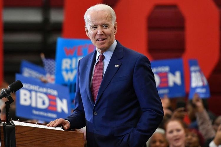 Bakal Calon Presiden (Capres) Partai Demokrat Joe Biden berkampanye di Renaissance High School, Detroit, Michigan, Senin (09/03/2020)