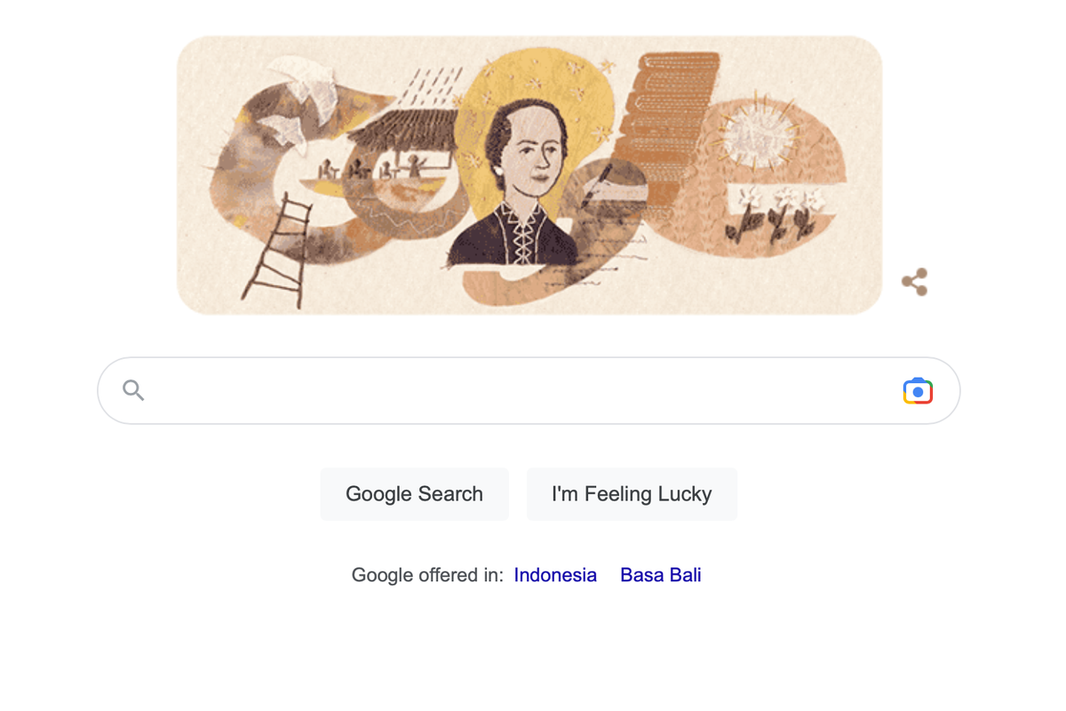 Google doodle hari ini merayakan ulang tahun Lasminingrat yang ke-149