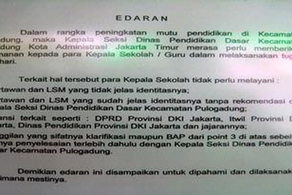 Pada Senin (7/6/2010) lalu, Kepala Seksi Dinas Pendidikan Dasar 02, Kecamatan Pulogadung, Jakarta Timur, Drs H Usman mengatakan, persoalan SDN RSBI 12 Rawamangun mengemuka sejak 7 tahun lamanya, yang diakibatkan oleh ulah sejumlah orang tua murid yang seenaknya menghina guru di sekolah itu.