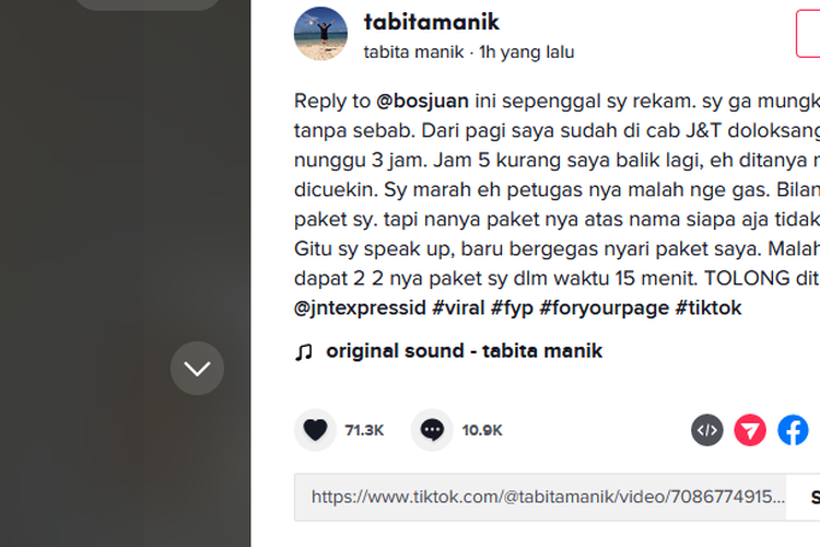 Video viral pengguna jasa kirim J&T Express mendatangi Kantor Cabang di Doloksanggul, Sumatera Utara yang diunggah pada Sabtu (16/4/2022) melalui media sosial Tik Tok