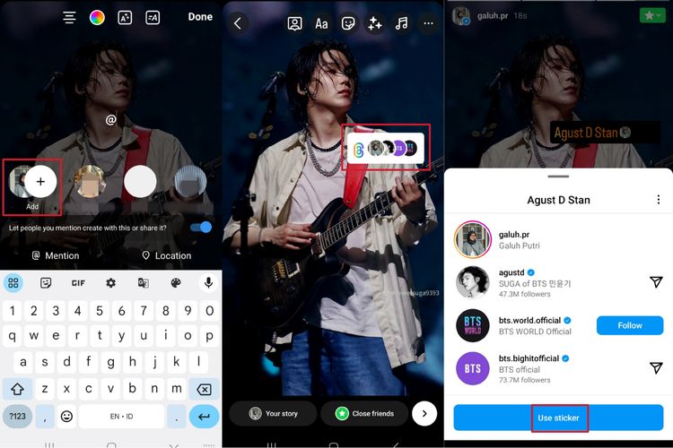 Fitur Use sticker di stiker grup di Instagram Stories memungkinkan pengguna menandai sekelompok orang secara langsung, tak perlu mention satu per satu setiap kali mengunggah foto/video di IG Stories.

