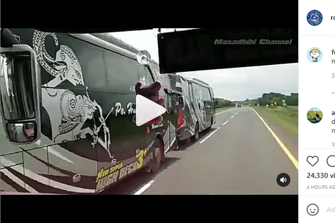 Miris, Parodi MotoGP dengan Aksi Kebut-kebutan Bus di Jalan Tol
