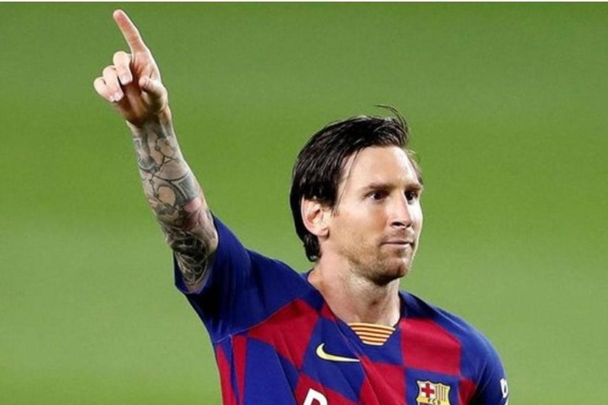Selebrasi Lionel Messi dalam laga Barcelona vs Leganes.