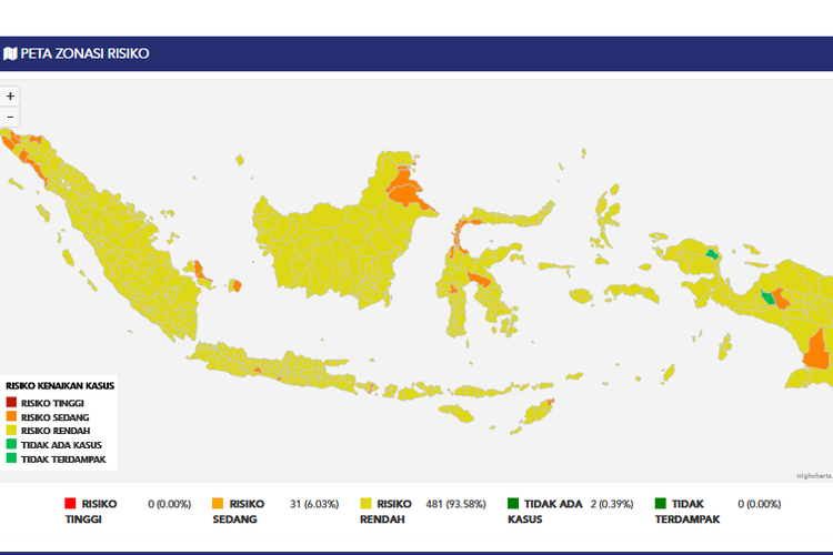 Tangkapan layar covid19.go.id peta zonasi risiko Covid-19 di Indonesia pada Minggu pagi, 26 September 2021. Dari peta tersebut, tidak ada zona merah.