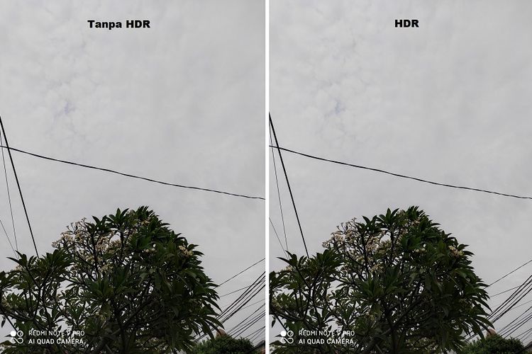 Hasil foto Redmi Note 9 Pro menggunakan HDR (kanan) dan tanpa HDR (kiri).