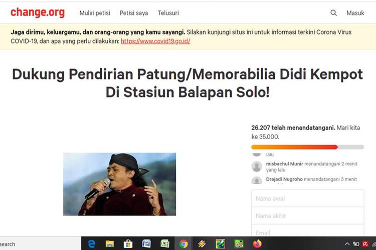 Tangkapan layar Petisi Didi Kempot di change.org