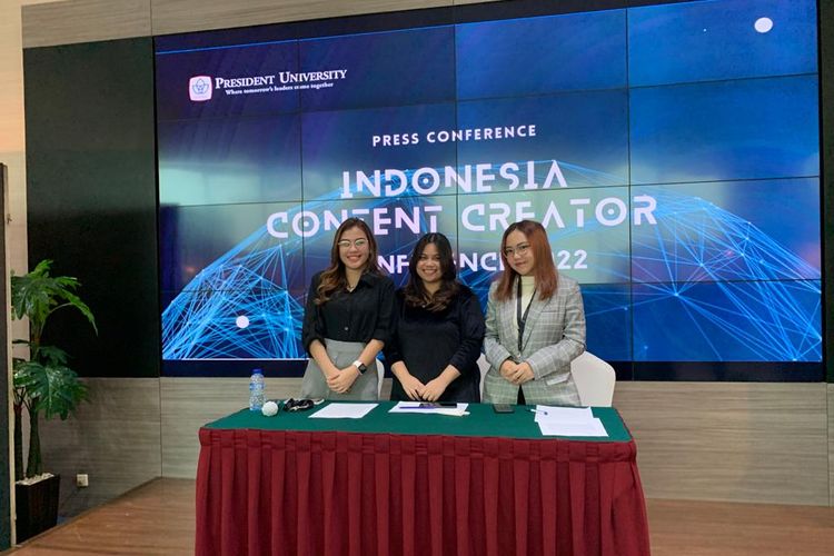 President University mengadakan konferensi pers terkait acara Indonesia Content Creator Conference 2022.
