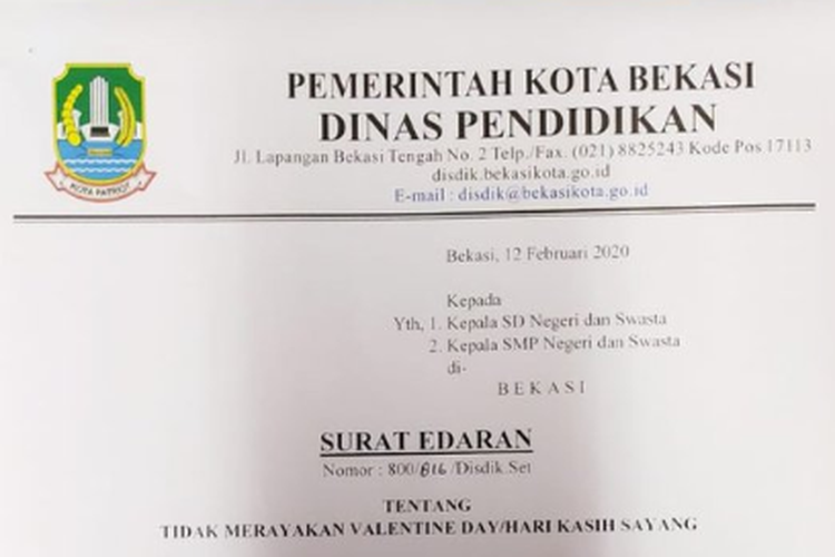 Surat edaran Disdik Kota Bekasi untuk tidak merayakan valentine