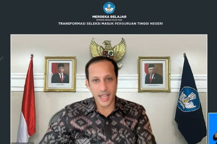 Tangkapan layar Mendikbud Ristek Nadiem Makarim dalam acara konferensi pers Merdeka Belajar Episode ke-22 secara daring, Rabu (7/9/2022).