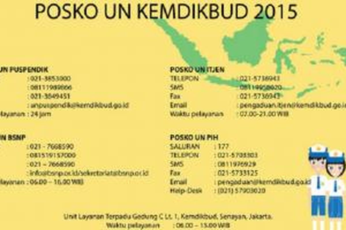 Posko-posko tersebut siap melayani peserta ujian atau sekolah akan kebutuhan informasi selama pelaksanaan UN SMA/sederajat 13-15 April 2015 maupun UN SMP/sederajat pada 4-7 Mei  2015. 