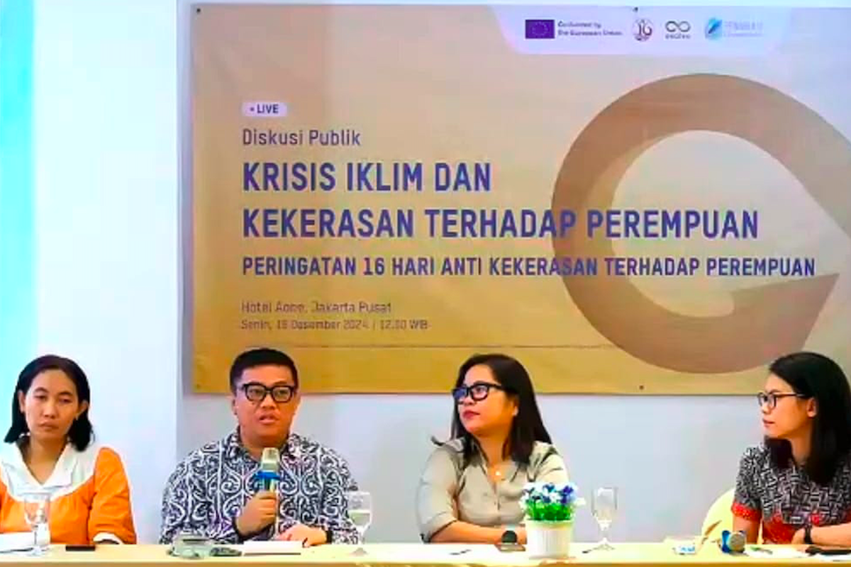 Diskusi Publik ?Krisis Iklim dan Kekerasan terhadap Perempuan, yang digelar Indonesia Women?s Rights Fund (IWRF) bentukan Yayasan Penabulu dan Uni Eropa melalui program CO-EVOLVE 2, di Jakarta, Senin (16/12/2024).