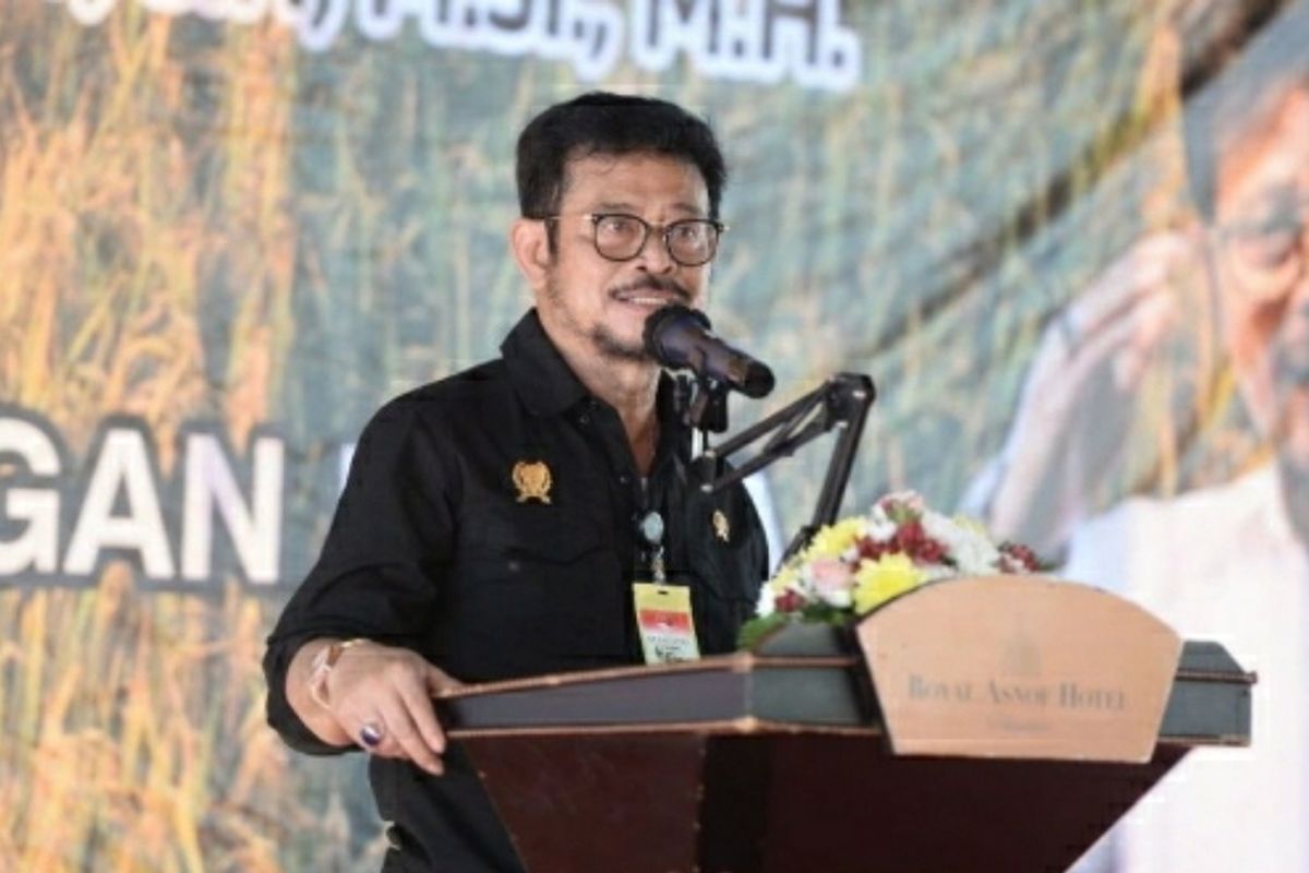 Mentan Syahrul Yasin Limpo saat memberikan sambutan pada acara pelepasan ekspor komoditas pertanian di PT Bio Cycle Indo, Jalan Garuda Sakti, Kabupaten Kampar, Riau, Jumat (4/12/2020).